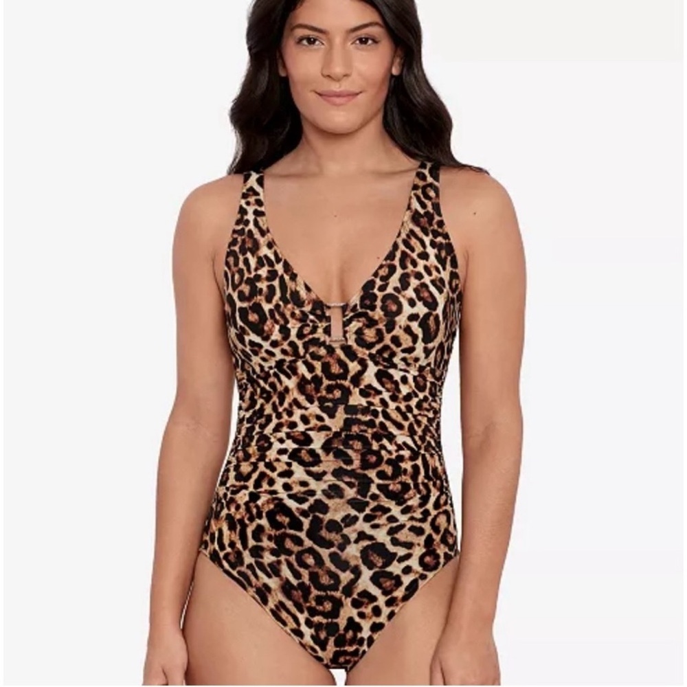 Lauren Ralph Lauren Ring Leopard Slimming Underwire 1pc Swimsuit Size 8